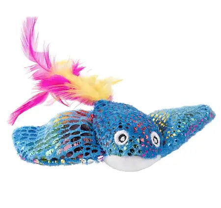 Купить mr.kranch игрушка для кошек Скат плюшевая с кошачьей мятой и перышками голубая